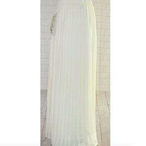 Vintage Off White Cream Pleated Maxi Skirt Small M